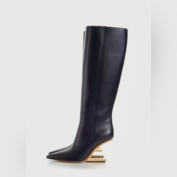 Fendi Calfskin F-Heel Tall Boots -
Black - Picture 3 of 7